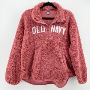 Old Navy 1/4 Zip Pullover Blush Pink Soft Sherpa Logo M